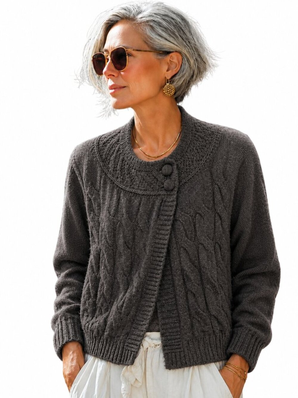 Croft and Barrow bolero style shacket, cotton rich cable knit
